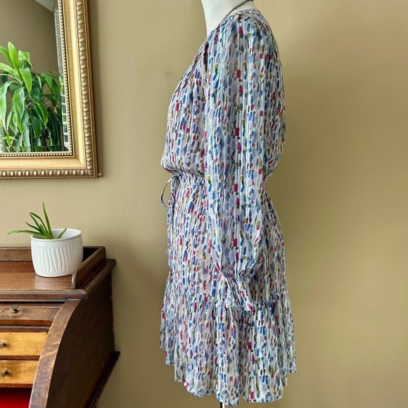 Velvet by Graham & Spencer Anastasia Printed Lurex Dress Long Sleeve Smocked S - Picture 9 of 16